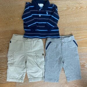 Polo Ralph Lauren Striped long sleeve Polo Shirt with (2) pants.  Size 6 months